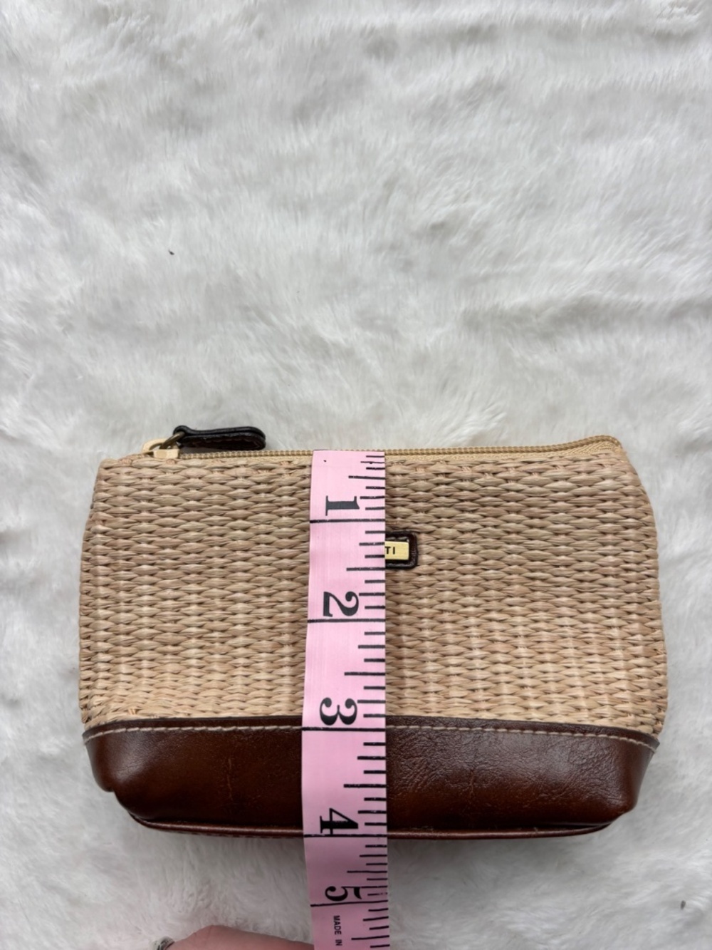 Rosetti Woven Straw & Brown Faux Leather Mini Pouch Coin Purse - Picture 9 of 10
